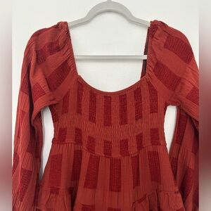 Altar'd State Rust Boho, Western Textured Smocked Dress